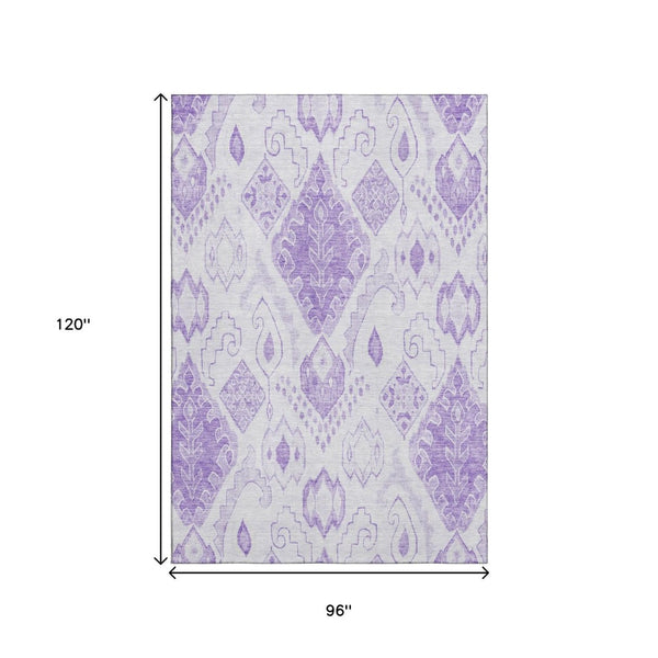 HomeRoots 8' X 10' Stunning Purple & Ivory Moroccan Area Rug - Washable, UV-Protected, Perfect for Homes! 664814