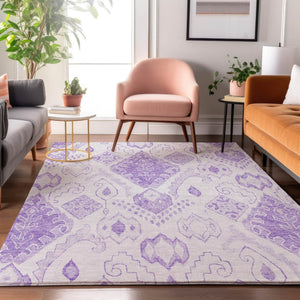 HomeRoots 8' X 10' Stunning Purple & Ivory Moroccan Area Rug - Washable, UV-Protected, Perfect for Homes! 664814
