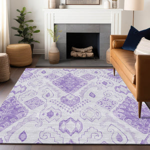 HomeRoots 8' X 10' Stunning Purple & Ivory Moroccan Area Rug - Washable, UV-Protected, Perfect for Homes! 664814