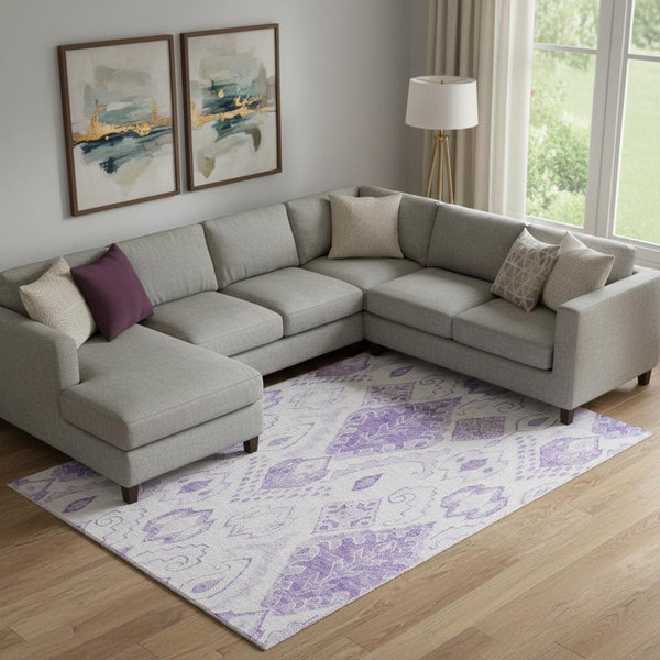 HomeRoots 9' X 12' Purple and Ivory Moroccan Area Rug – Stylish, Washable, UV-Protected for Busy Homes! 664815