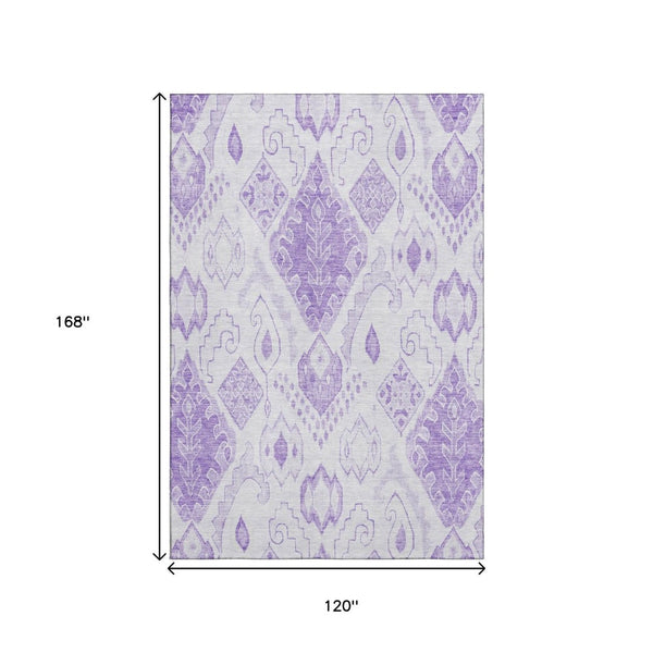 HomeRoots 10' X 14' Moroccan Washable Area Rug in Purple & Ivory - UV Protected, Durable & Stylish for Homes 664816
