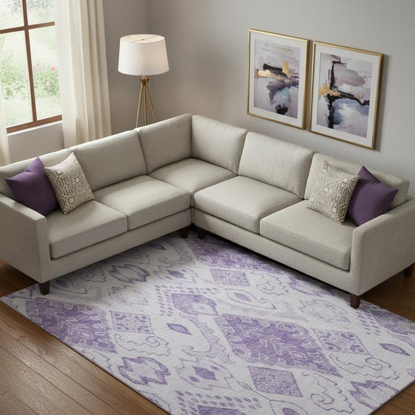 HomeRoots 10' X 14' Moroccan Washable Area Rug in Purple & Ivory - UV Protected, Durable & Stylish for Homes 664816