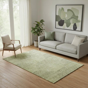 HomeRoots 5' Modern Geometric Artichoke Green, Gray & Silver Washable Area Rug with UV Protection & Durability 664830