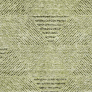 HomeRoots 5' Modern Geometric Artichoke Green, Gray & Silver Washable Area Rug with UV Protection & Durability 664830