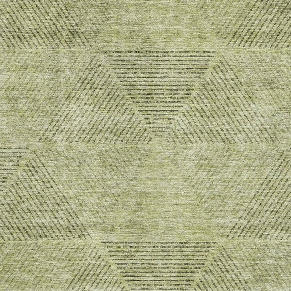 HomeRoots 5' Modern Geometric Artichoke Green, Gray & Silver Washable Area Rug with UV Protection & Durability 664830