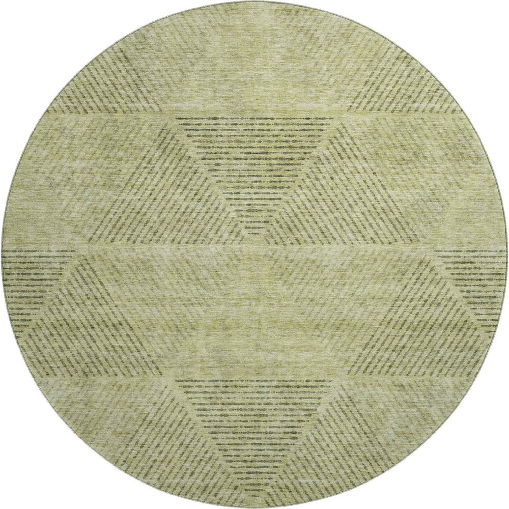 HomeRoots 8' Stylish Geometric Washable Round Rug in Artichoke Green, Gray & Silver with UV Protection & Durability 664831