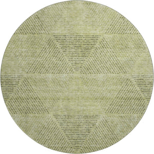 HomeRoots 8' Stylish Geometric Washable Round Rug in Artichoke Green, Gray & Silver with UV Protection & Durability 664831