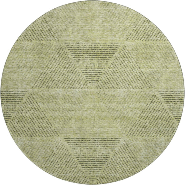 HomeRoots 8' Stylish Geometric Washable Round Rug in Artichoke Green, Gray & Silver with UV Protection & Durability 664831