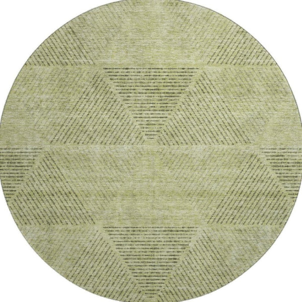 HomeRoots 8' Stylish Geometric Washable Round Rug in Artichoke Green, Gray & Silver with UV Protection & Durability 664831