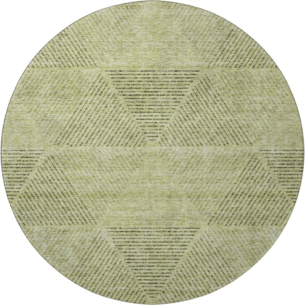 HomeRoots 8' Stylish Geometric Washable Round Rug in Artichoke Green, Gray & Silver with UV Protection & Durability 664831