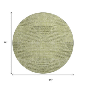 HomeRoots 8' Stylish Geometric Washable Round Rug in Artichoke Green, Gray & Silver with UV Protection & Durability 664831