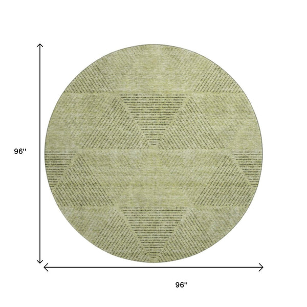 HomeRoots 8' Stylish Geometric Washable Round Rug in Artichoke Green, Gray & Silver with UV Protection & Durability 664831