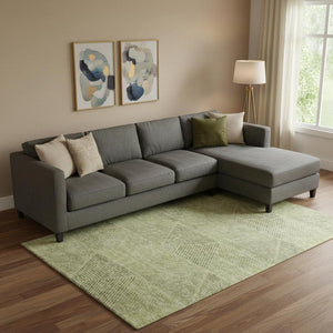 HomeRoots 8' X 10' Artichoke Green Gray Silver Geometric Area Rug - Stylish, Washable, UV-Protected & Durable! 664832