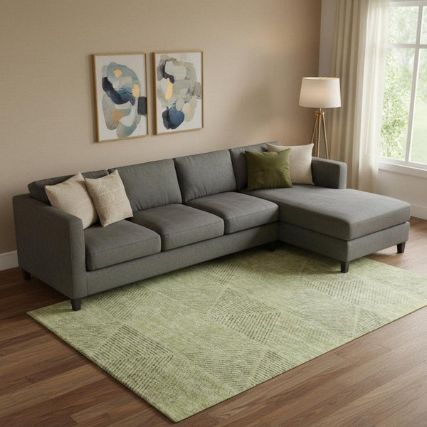 HomeRoots 8' X 10' Artichoke Green Gray Silver Geometric Area Rug - Stylish, Washable, UV-Protected & Durable! 664832