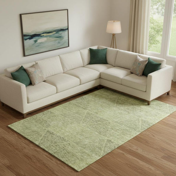 HomeRoots 8' X 10' Artichoke Green Gray Silver Geometric Area Rug - Stylish, Washable, UV-Protected & Durable! 664832