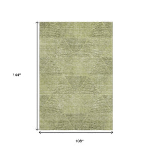 HomeRoots 9' X 12' Artichoke Green Gray Silver Geometric Area Rug – Durable, Washable & UV Protected Design! 664833