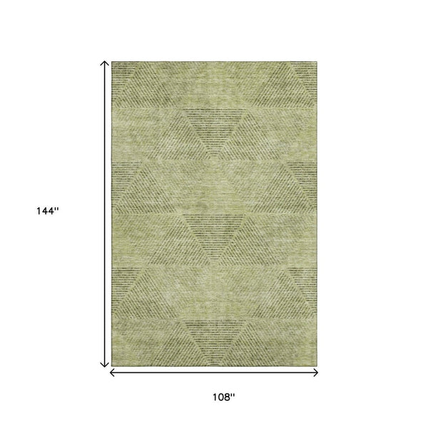 HomeRoots 9' X 12' Artichoke Green Gray Silver Geometric Area Rug – Durable, Washable & UV Protected Design! 664833