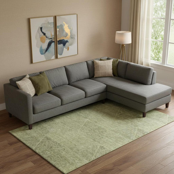 HomeRoots 9' X 12' Artichoke Green Gray Silver Geometric Area Rug – Durable, Washable & UV Protected Design! 664833