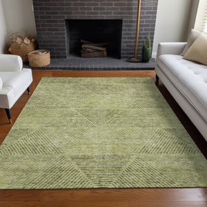 HomeRoots 9' X 12' Artichoke Green Gray Silver Geometric Area Rug – Durable, Washable & UV Protected Design! 664833
