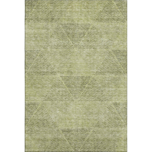 HomeRoots 9' X 12' Artichoke Green Gray Silver Geometric Area Rug – Durable, Washable & UV Protected Design! 664833