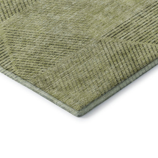 HomeRoots 9' X 12' Artichoke Green Gray Silver Geometric Area Rug – Durable, Washable & UV Protected Design! 664833