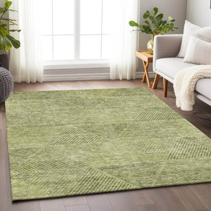 HomeRoots 9' X 12' Artichoke Green Gray Silver Geometric Area Rug – Durable, Washable & UV Protected Design! 664833