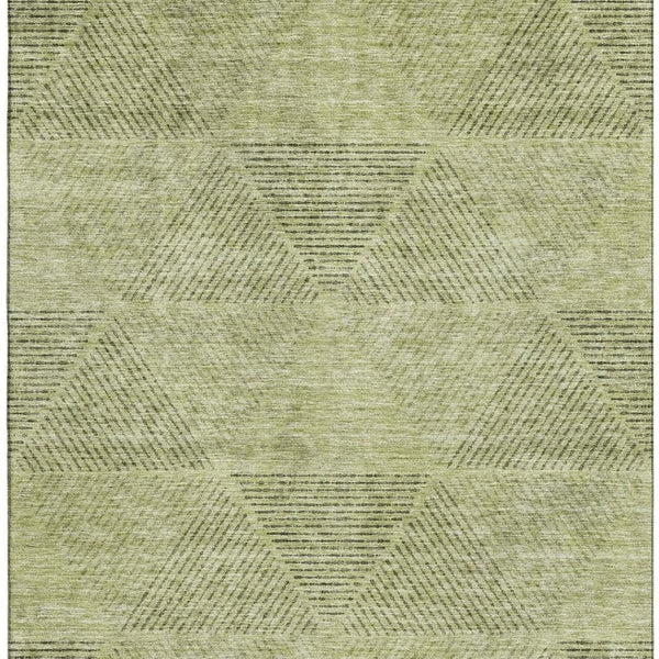 HomeRoots 9' X 12' Artichoke Green Gray Silver Geometric Area Rug – Durable, Washable & UV Protected Design! 664833