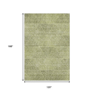 HomeRoots 10' X 14' Artichoke Green Geometric Area Rug - Stylish, Washable, UV Protected for High-Traffic Spaces 664834