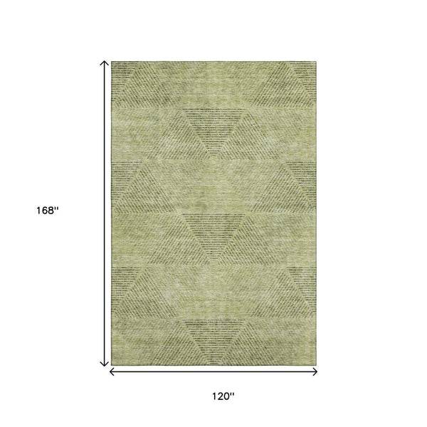 HomeRoots 10' X 14' Artichoke Green Geometric Area Rug - Stylish, Washable, UV Protected for High-Traffic Spaces 664834