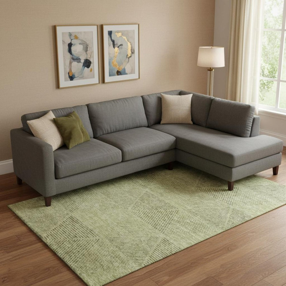HomeRoots 10' X 14' Artichoke Green Geometric Area Rug - Stylish, Washable, UV Protected for High-Traffic Spaces 664834