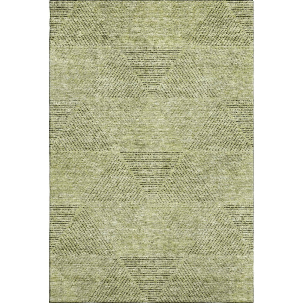 HomeRoots 10' X 14' Artichoke Green Geometric Area Rug - Stylish, Washable, UV Protected for High-Traffic Spaces 664834