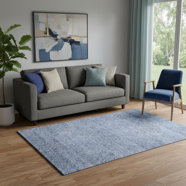 HomeRoots 5' X 8' Blue and Gray Geometric Area Rug - Washable, Stain-Resistant, UV Protected for High Traffic Areas 664836
