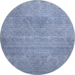 HomeRoots 8' Blue and Gray Geometric Round Rug - Washable, Stain Resistant with UV Protection for Durability 664837