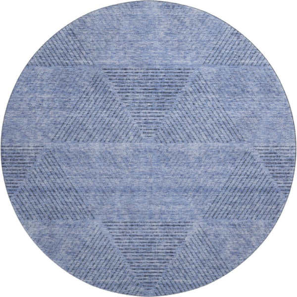 HomeRoots 8' Blue and Gray Geometric Round Rug - Washable, Stain Resistant with UV Protection for Durability 664837