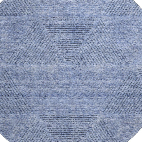 HomeRoots 8' Blue and Gray Geometric Round Rug - Washable, Stain Resistant with UV Protection for Durability 664837