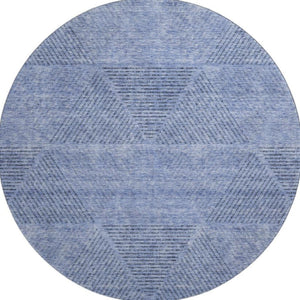 HomeRoots 8' Blue and Gray Geometric Round Rug - Washable, Stain Resistant with UV Protection for Durability 664837