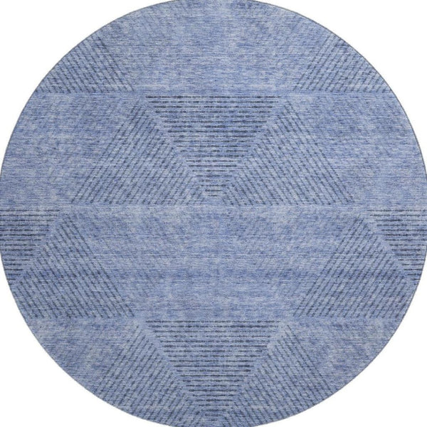 HomeRoots 8' Blue and Gray Geometric Round Rug - Washable, Stain Resistant with UV Protection for Durability 664837