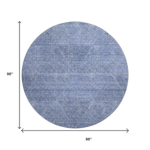 HomeRoots 8' Blue and Gray Geometric Round Rug - Washable, Stain Resistant with UV Protection for Durability 664837
