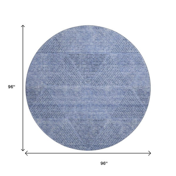 HomeRoots 8' Blue and Gray Geometric Round Rug - Washable, Stain Resistant with UV Protection for Durability 664837