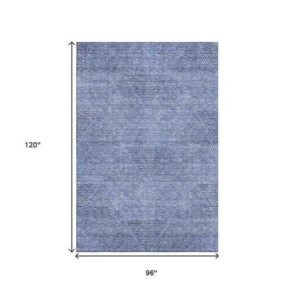 HomeRoots 8' X 10' Stylish Blue and Gray Geometric Washable Area Rug with UV Protection for Busy Homes 664838