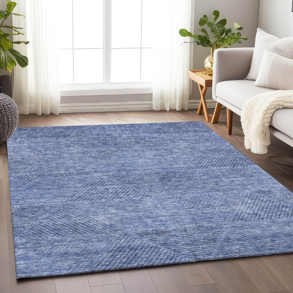 HomeRoots 8' X 10' Stylish Blue and Gray Geometric Washable Area Rug with UV Protection for Busy Homes 664838