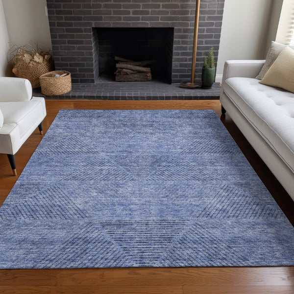 HomeRoots 9' X 12' Stylish Blue and Gray Geometric Washable Area Rug with UV Protection for Modern Spaces 664839