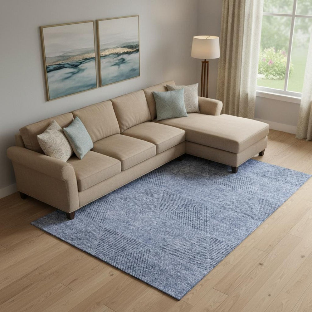 HomeRoots 9' X 12' Stylish Blue and Gray Geometric Washable Area Rug with UV Protection for Modern Spaces 664839