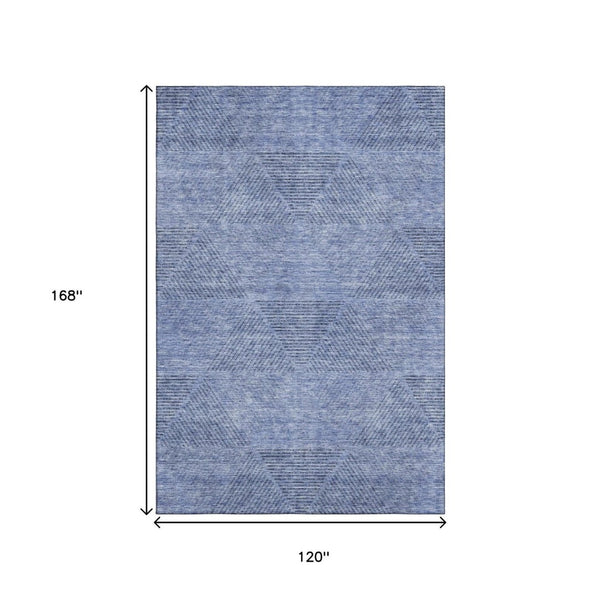 HomeRoots 10' X 14' Blue and Gray Geometric Area Rug - Washable, UV Protected, Ideal for Kids & Pets' Homes 664840