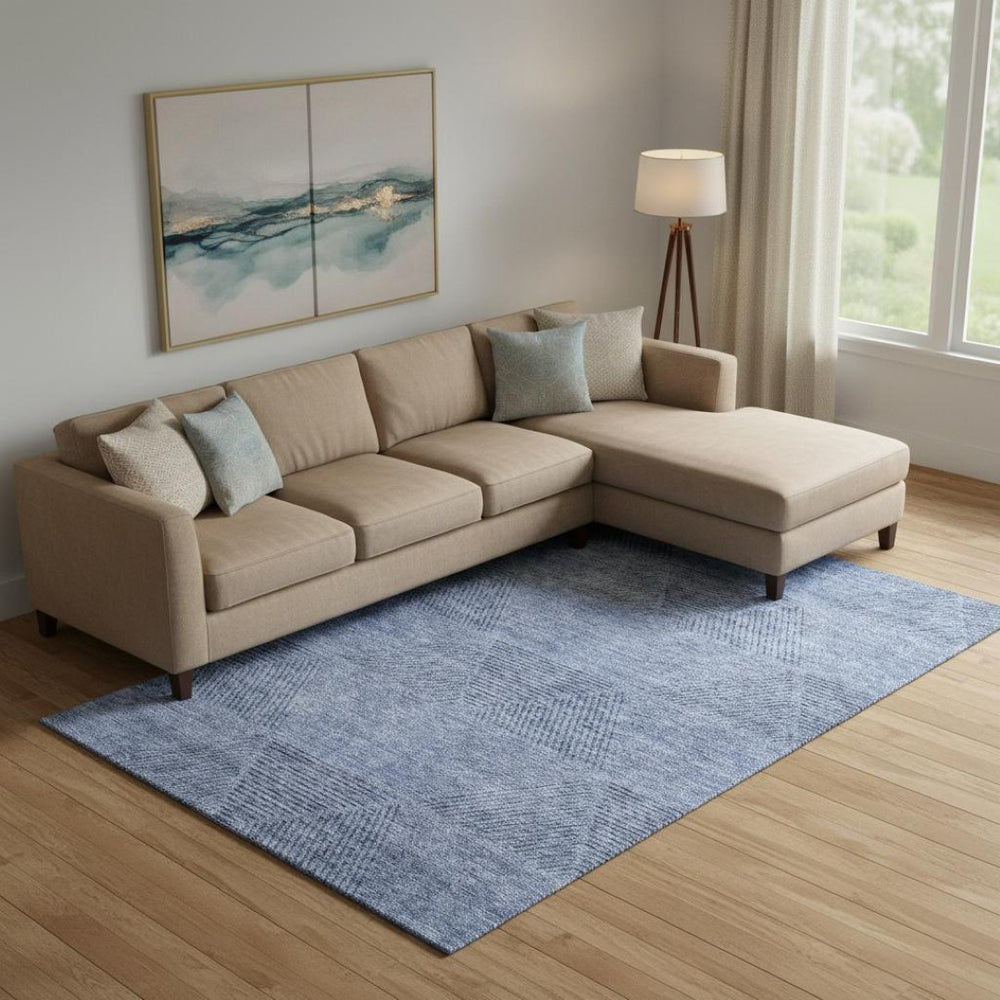 HomeRoots 10' X 14' Blue and Gray Geometric Area Rug - Washable, UV Protected, Ideal for Kids & Pets' Homes 664840