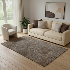 HomeRoots 5' Stylish Brown & Taupe Geometric Washable Area Rug with UV Protection for Home & Patio Decor 664842