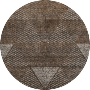 HomeRoots 8' Brown and Taupe Geometric Round Rug – Washable, UV Protected, Stylish & Durable for High-Traffic Areas 664843