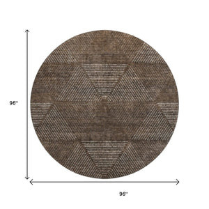 HomeRoots 8' Brown and Taupe Geometric Round Rug – Washable, UV Protected, Stylish & Durable for High-Traffic Areas 664843