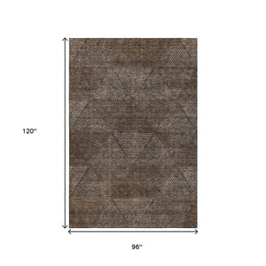 HomeRoots 8' X 10' Brown and Taupe Geometric Area Rug - Washable, UV Protected, Durable for Busy Homes! 664844