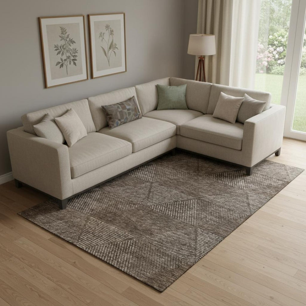 HomeRoots 8' X 10' Brown and Taupe Geometric Area Rug - Washable, UV Protected, Durable for Busy Homes! 664844